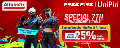 Bundle Special 7th Anniversary Mulai 9 Diamonds! – Top Up Pakai Voucher UniPin dari Alfamart Dapatkan Bonus 25% UniPin Credits!
